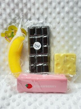 Squishy Bundle Strawberry Pink Butter Cheese with Yellow Banana & Chocolate Bar